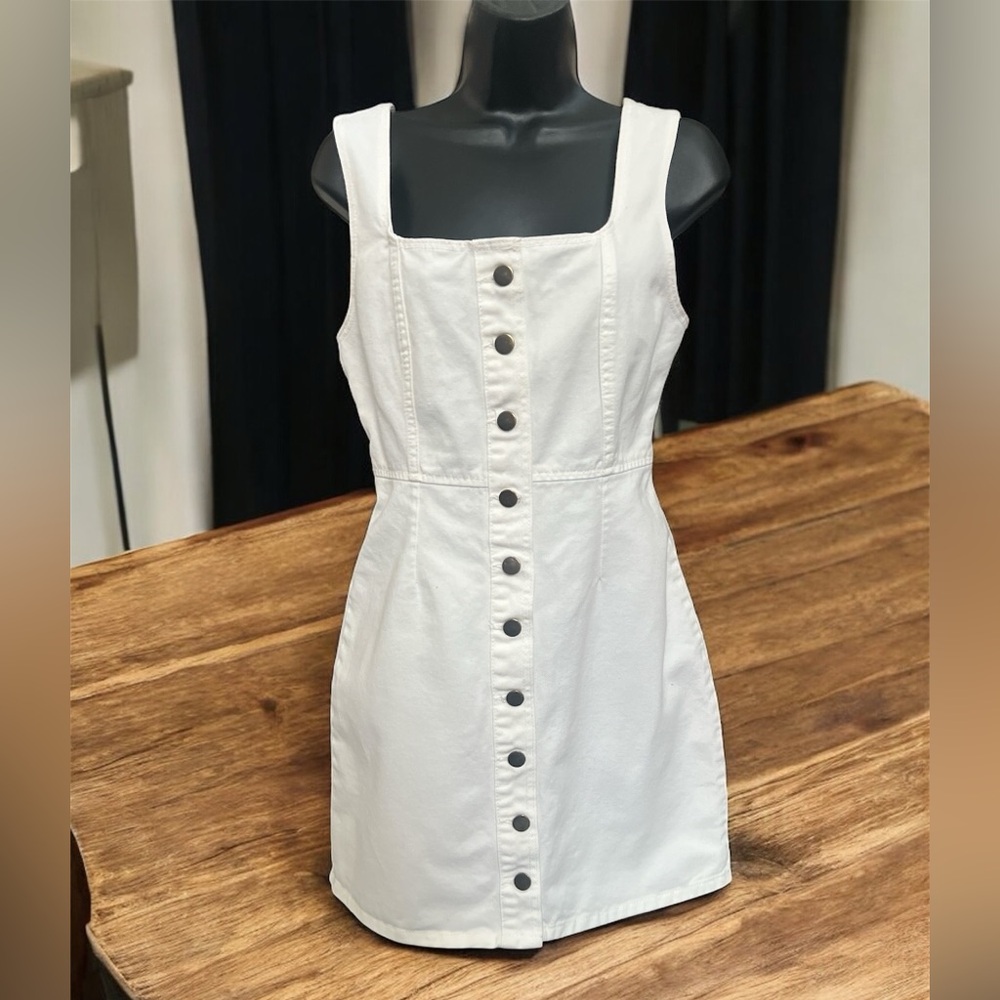 Urban Outfitters White Button-Front Mini Denim Dress